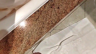 Watch for My Teen Stepsister at the Hotel Room. They Caught Me and Give Me a Handjob in the Shower