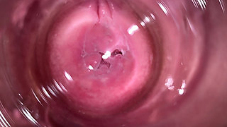 Camera deep inside Mia's teen creamy pussy