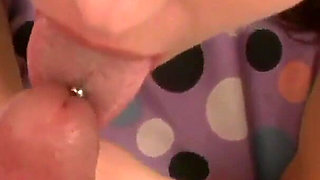 Busty brunette Bridgette Powell fucks her eager cock in her mouth and ass