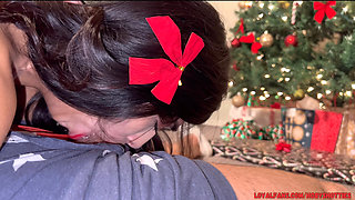 Sexy Latina Deepthroats Cock & Swallows Cum Under The Christmas Tree