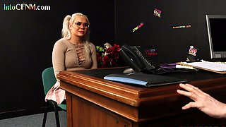 Horny blonde babe gives head to DILF