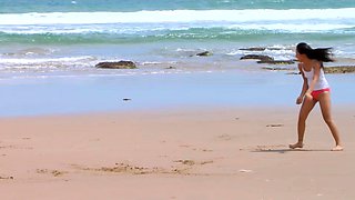 Busty Russian amateur teen fucks and sucks outdoor