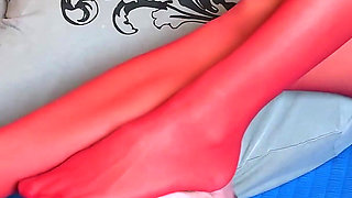 Red Pantyhose Foot Domination