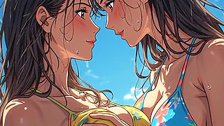 AI Anime Hentai Uncensored, Uncensored video of Lesbian MILF Kissing, 3D Hentai Gangbang Cartoon on closeup by Kiidzy Animates