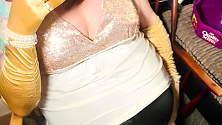 A Glam Tina Snua Smoking 2 Cigarettes Tip To Tail In Satin Gloves - Snap Inhales Drifting Smoke OMI OME Smoke Rings