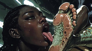 Ebony Slave Girl Licking & Worshipping Alien Feet - Extreme Pleasure