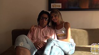 Skinny Petite Blonde Teen Takes Her First Asian Cock In Her Ass amwf interracial