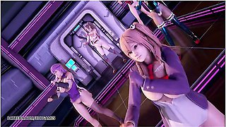[mmd] Pinkcat - Doa Hot Striptease Kasumi Marie Rose Nyotengu Honoka Ayane 4k 60fps