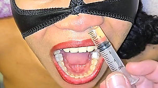 Pissing and Cumming in the Syringe and Throwing It Inside My Slutty Stepdaughter's Nose