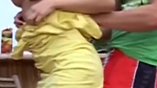 Beautiful teen is pleasing her bf's cock with her huge boobs