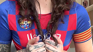 Hot Soccer Girl in Jersey & High Socks Spanks Her Ass & Shows Camel Toe