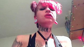 Emo Punk Slut Ripped Layered Pantyhose Footjob-Blowjob & Fuck Cum on Face!!