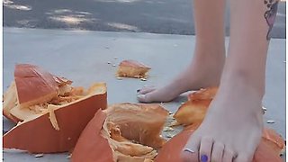 Stomping Out And Smashing A Whole Pumpkin With My Barefeet