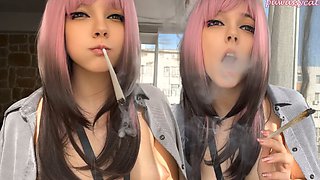 Pink Hair Step Sister smoking for you (ask me for full vid)