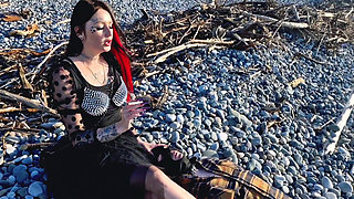 Femdom Session by the Sea. Smoking Fetish, Bootfetish, Footfetish, BDSM Flogging and Scratching
