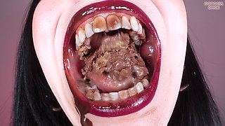 I Eat Profiteroles - Close-up of My Mouth and 24 Teeth - Messy and Dirty