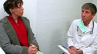 This blonde woman is at the doctor sucking dick