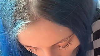 First Anal with a Big Dick. Creampie of a Big Ass 18 Year Old Beauty with Blue Hair