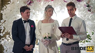 Hot bride has a wild public sex on her wedding ceremony. Watch her suck her future husband's cock and get railed doggystyle