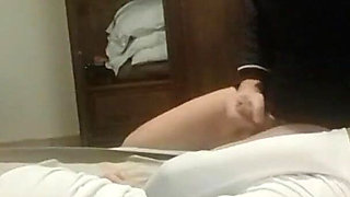 Blowjob Bound on a Bed, Wearing Platform Boots and Pantyhose, You Can See My Beautiful Ass and Legs