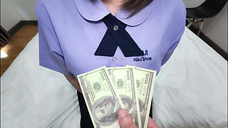 Student teen girl gets paid for cum inside