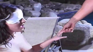 Blindfolded Mature Babe Devours Cock Poolside Passion