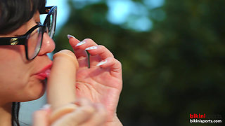 Two Hot Girls Strip Naked During Poolside Yoga Class