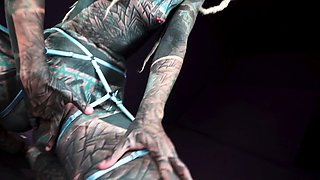 Inked-up Pierced Slut Deep Throat and Ass Pounding