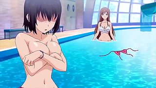 Lost her bikini top in the pool and got pussy pumped in locker room after hentai