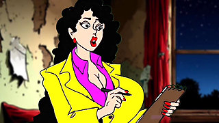 Married Busty Brunette Can't Resist the Sight of a Big Black Cock. Cartoon