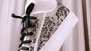 Hot brunette foot fetish play