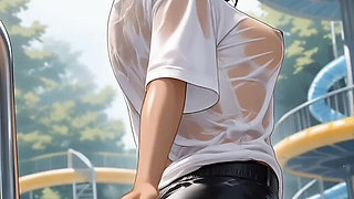 Japanese MILF Stepmom Shakes Huge Tits in Wet Panties at Pool