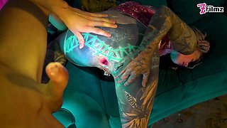 Tattooed Girl Got Caught Fucking Herself with a Big Toy, ANAL, BJ, Cumshot