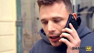 Tanya Virago's kinky shaved pussy is all that keeps young Czech guy from shame