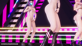 [mmd] Blackpink - Whistle Ahri Akali Seraphine Sexy Naked League of Legends Hentai Uncensored 4K 60fps