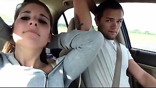 Gorgeous brunette teen delivers a great blowjob in the car