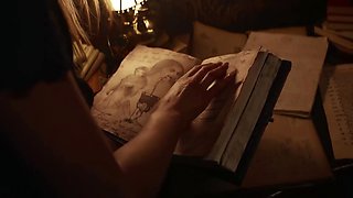 Hot blonde girl enters a forgotten mansion and gets coerced into a lesbian sex with a vampire girl