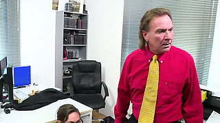 Big George's Hairy Brunette Secretary Gets Big Ass Sprayed With Cum
