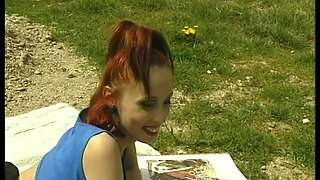 Skinny redhead teen fucked in the workshop