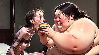 Skinny Girl Getting Fed by Huge Fat Woman - Contrast Feeding Fetish