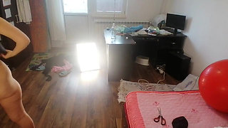 Amateur Woman Has Fun Trying on Clothes and Cutting Them