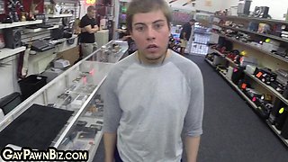Pawn twink 3way sucked and fucked in pawn shop office