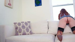POV of a big-boobed redhead teacher in stockings
