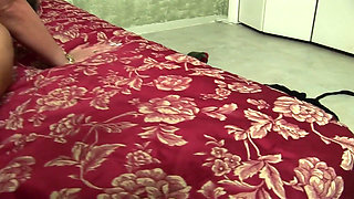 Horny stepmom can't wait to suck hunk's cock in her living room