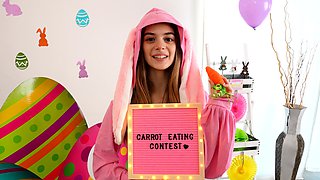 Easter bunny teen stepsister eats stepbrother his big carrot