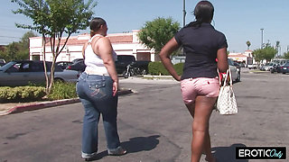 His huge cock disappears into her monster ass crack