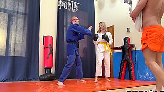 The blonde gymnast has sex with her husband in the presence of Viper Tor