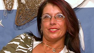 German housewife with glasses persuaded to solo sex casting