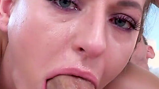 Hot brunette Natasha Starr POV deepthroat blowjob and cum swallow