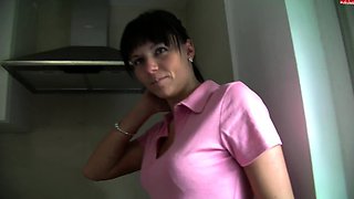 Hot big tit brunette gives hardcore blowjob at party